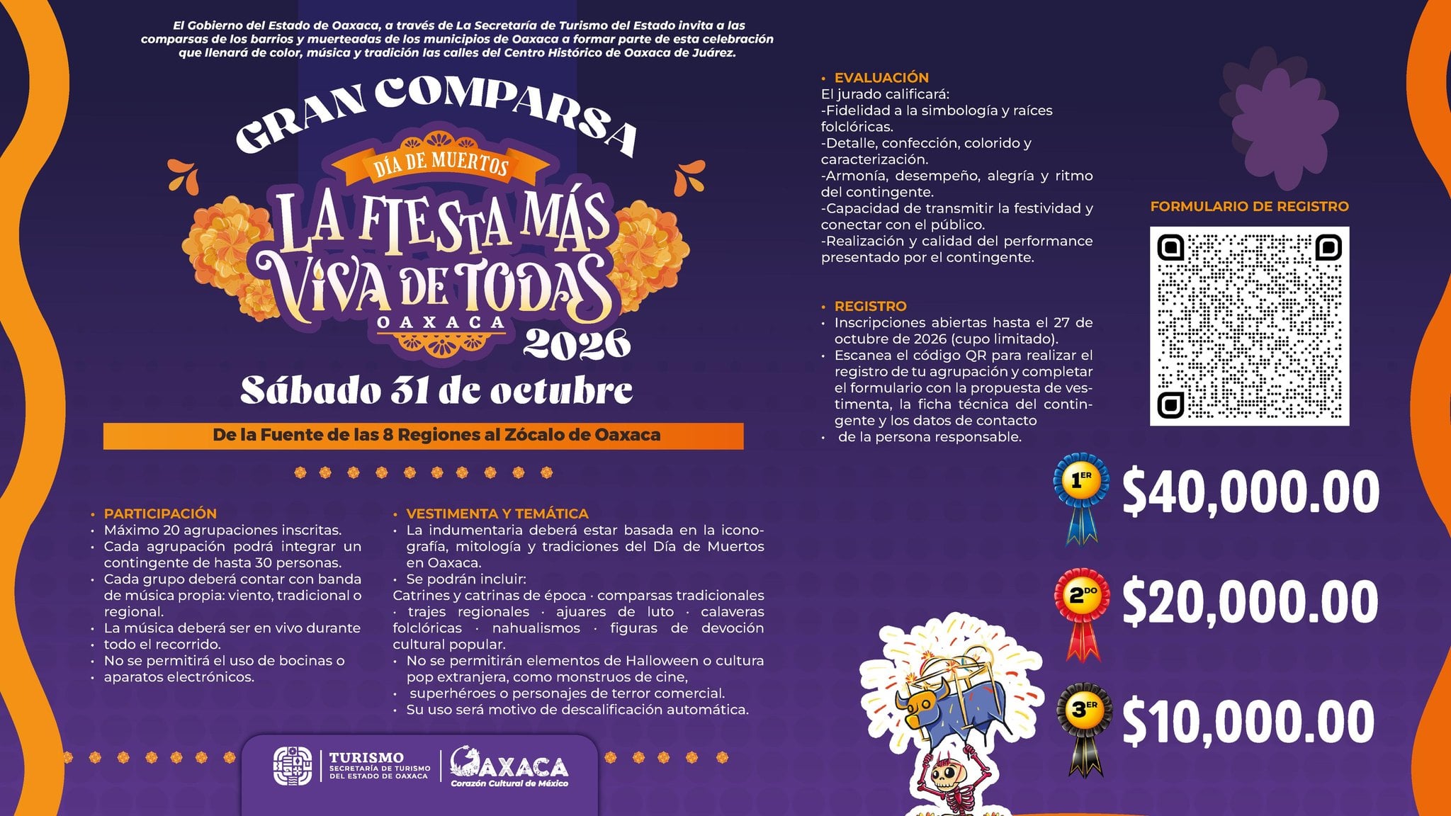 Gran Comparsa Día de Muertos 2026: La Fiesta Más Viva de Todas — evento en Oaxaca en De la Fuente de las 8 Regiones al Zócalo de Oaxaca