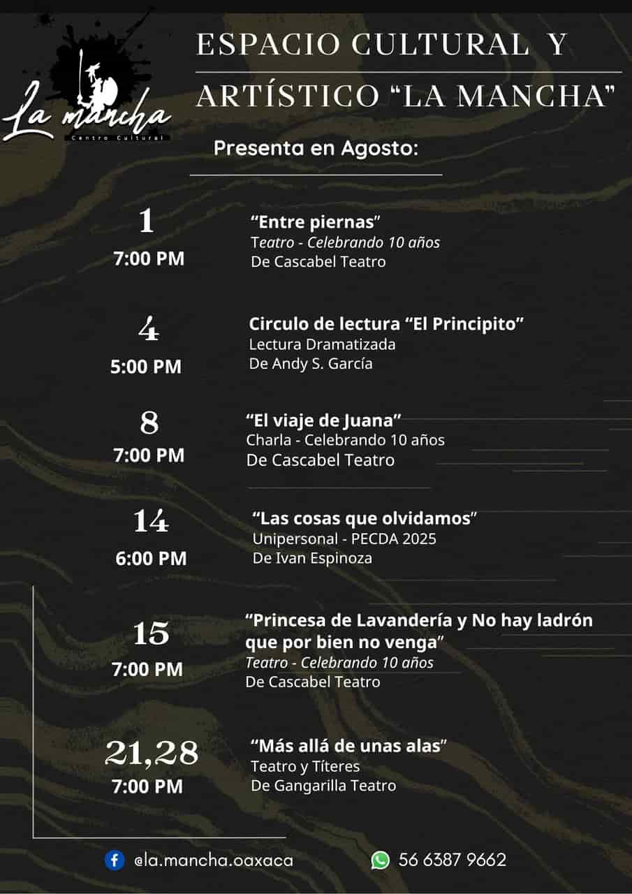 Cartelera Teatral de Agosto Parte 1 - Espacio Cultural La Mancha