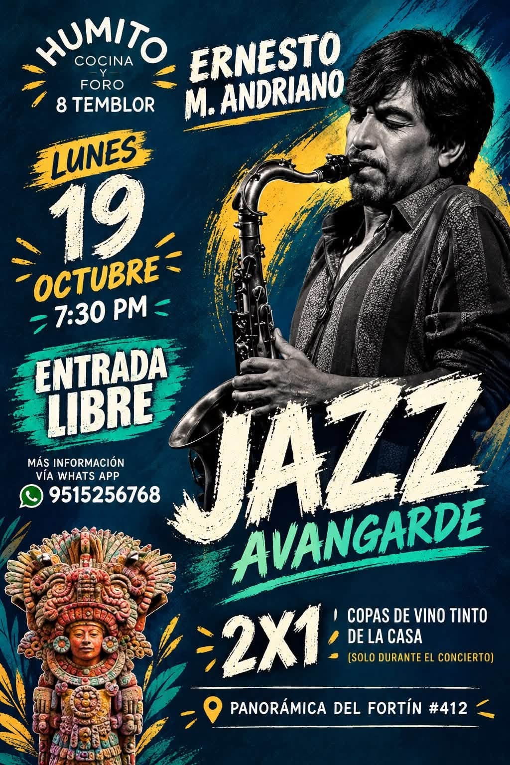 Jazz Avangarde con Ernesto M. Andriano — evento en Oaxaca en Humito Cocina y Foro 8 Temblor
