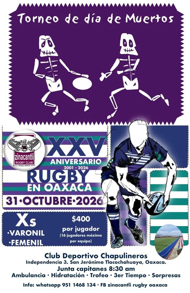 Torneo de Día de Muertos - XXV Aniversario Rugby en Oaxaca — evento en Oaxaca en Club Deportivo Chapulineros