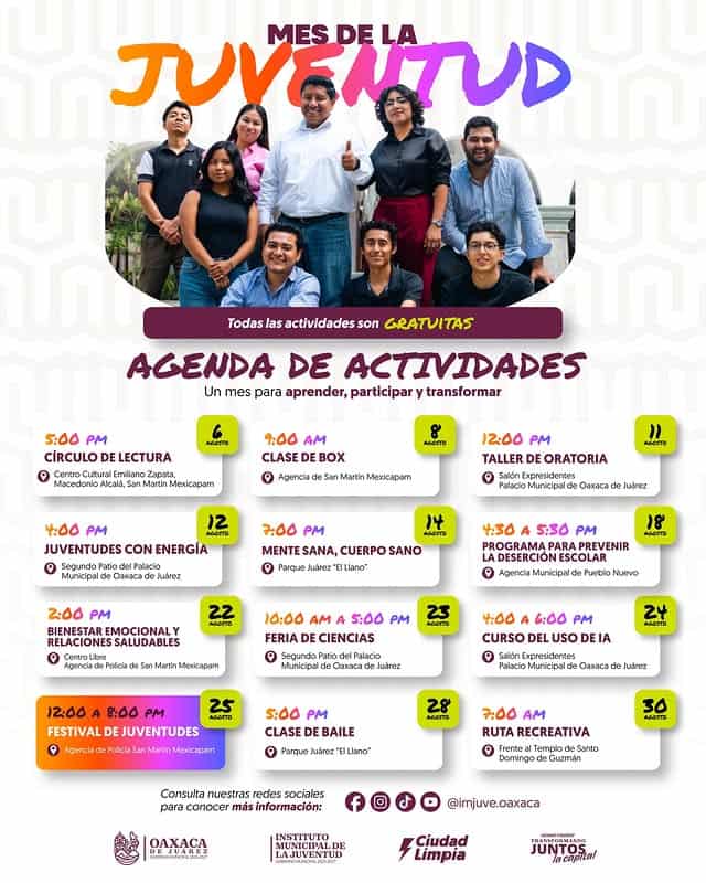Agenda de Actividades del Mes de las Juventudes Oaxaca
