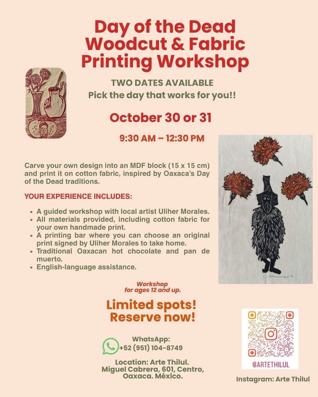 Day of the Dead Woodcut & Fabric Printing Workshop — evento en Oaxaca en Arte Thilul