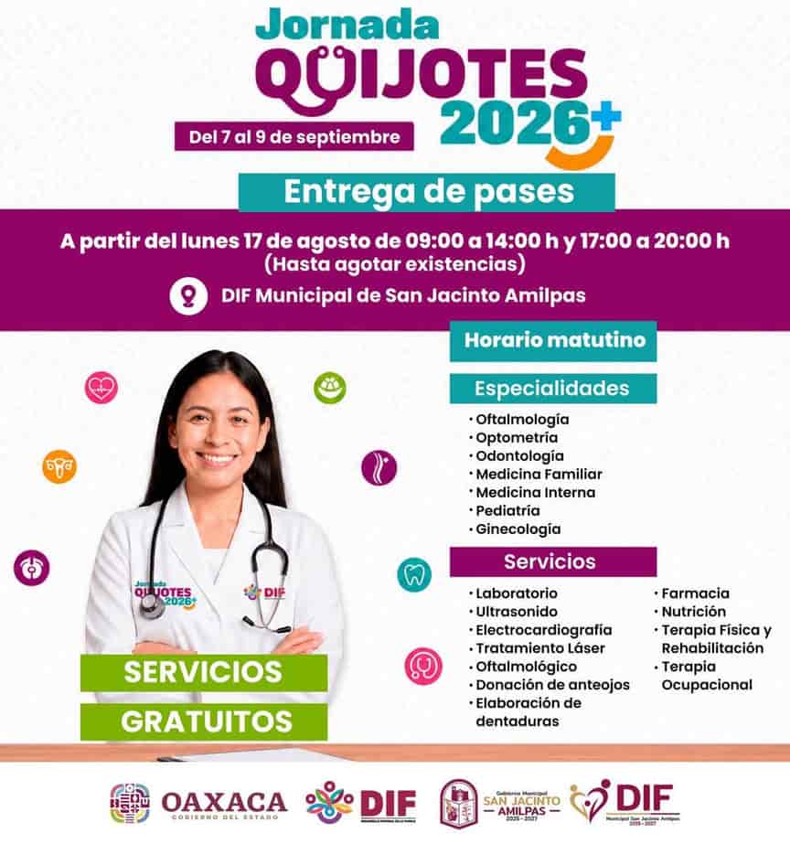 Jornada Médica Gratuita Quijotes 2026 en San Jacinto Amilpas