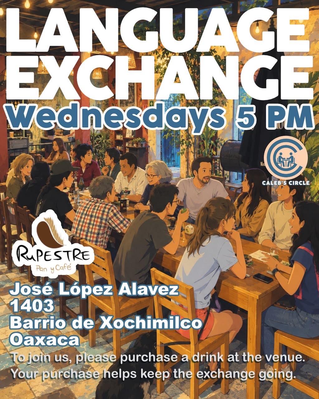 Language Exchange en Rupestre Pan y Café — evento en Oaxaca en Rupestre Pan y Café
