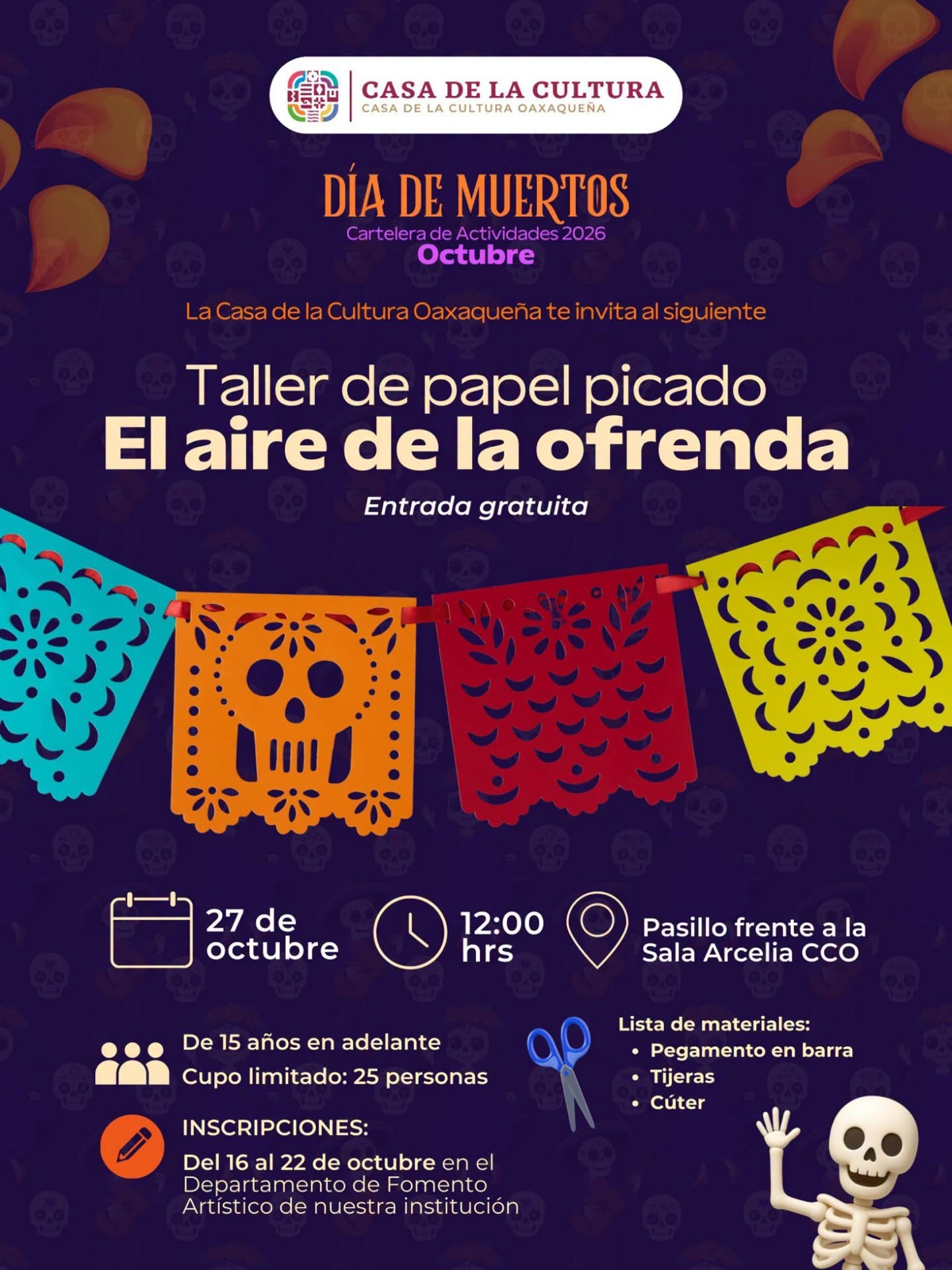Taller de papel picado: El aire de la ofrenda — evento en Oaxaca en Casa de la Cultura Oaxaqueña
