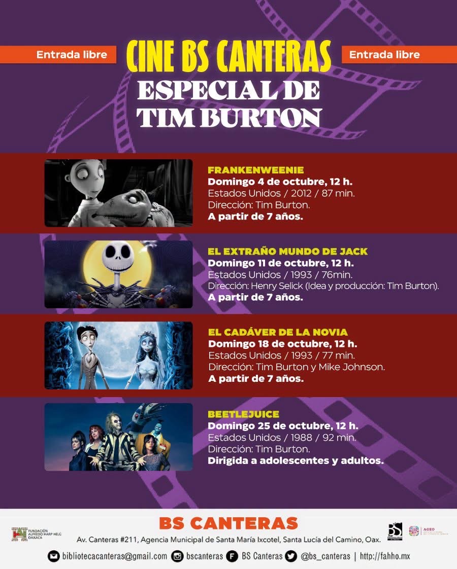 Cine BS Canteras: Especial de Tim Burton — evento en Oaxaca en BS Canteras