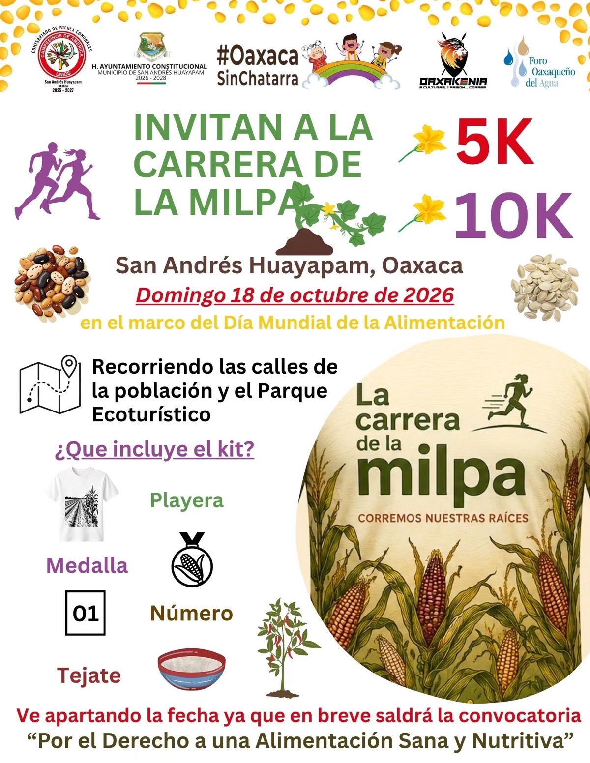 Carrera de la Milpa 5K y 10K — evento en Oaxaca en Presidencia Municipal San Andrés Huayápam